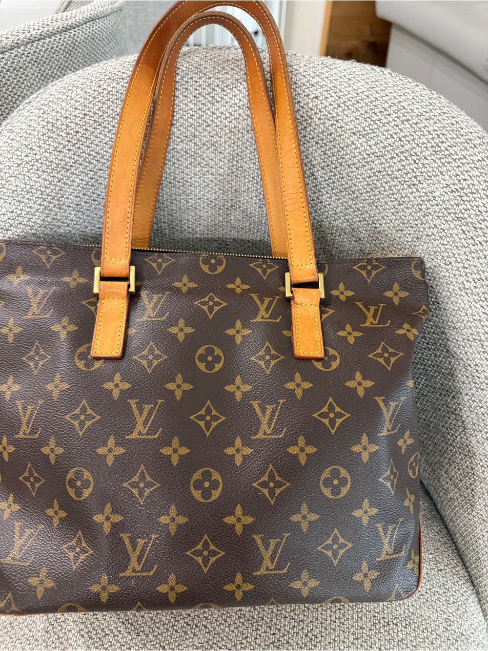 Louis Vuitton Monogram Canvas Brown Tote with Tan Leather Handles